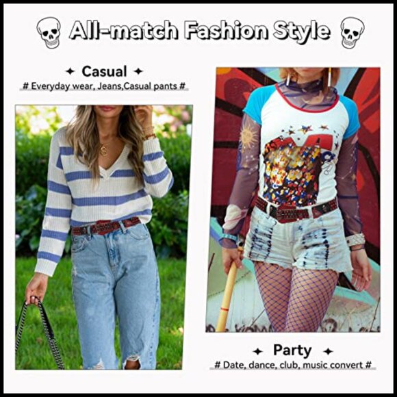 PU Leather Rhinestone Belt with Skull Buckle for Western Fashion main image 5